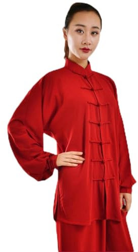 Kung Fu Vêtements Tai Chi Uniformes Kung FU Costume Arts Martiaux Costume Tenue Wing Chun pour Homme Et Femme,Red-S