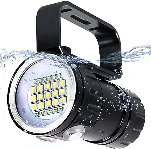 Diving Flashlight, IPX8 18000lm Super Bright Dive Torch Underwater 300-500m LED Diving Flashlight Dive Torch 3 Lighting Modes for Outdoor Sports Diving, Camping, Hiking