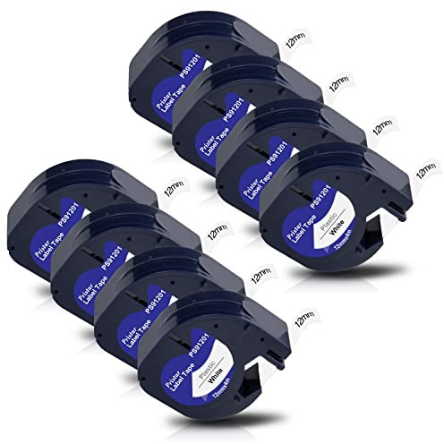 Pristar 8x Etikettenband für Dynmo Kunststoff Schriftband 91221 91201 12mm x 4m Kompatible für Dynmo 200B LT-100H LT-100T LT-110 XR XM 2000 Plus 80, Schwarz auf Weiß