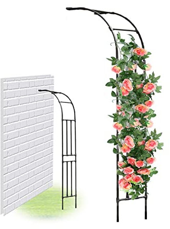 Rosenbogen aus Metall, Torbogen Rankhilfe, Halbseitiges Pflanzenklettergerüst, dekorativer Gartenpavillon, einfache Montage, Höhe 240 cm, Breite 60/90/120/150/180/220/240 cm ( Color : Nero , Size : 15