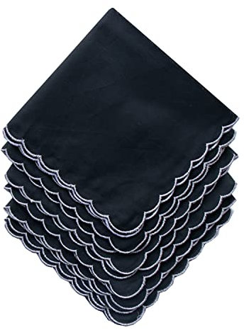 Damen-Taschentücher aus Baumwolle, bestickt, 6 Stück, E-6 Stück, schwarz, Einheitsgröße