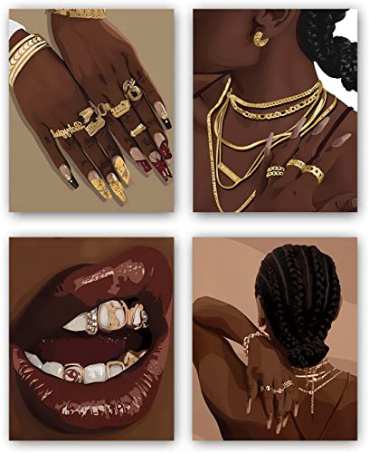 TANXM Black Woman Kunstdruck, Boho-Wandkunst, schwarzes Mädchen, abstrakte afroamerikanische Frau, Wandkunst, Dekor für Zuhause, Schlafzimmer, 4 Stück (20,3 x 25,4 cm, ohne Rahmen