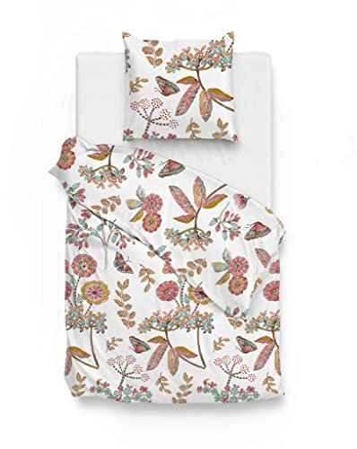 Zo!Home Mako-Satin Bettwäsche 135x200 Shenell Multi Retro Gräser Blumen Terra