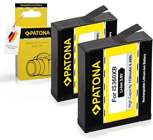 PATONA 2x Batteria Sostituzione per Insta 360 batterie, 1150mAh 4.4Wh 3.8V Li-ion, compatibile con Insta360 One X Action Cam, protezione contro sovraccarico e cortocircuito