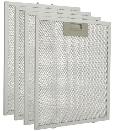 SHUESS 4 Pack Silver Aluminium Alloy Cooker Hood Filter - 320 x 260 x 9mm Extractor Fan Filters - Metal Cooker Hood Grease Filters for Extractor Fan