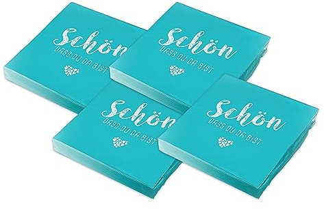 itenga Servietten Schön dass du da bist 30 x 30cm 3-lagig 80 Stück für Kommunion Konfirmation Hochzeit Taufe und andere Feiern (türkisblau)