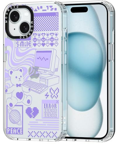 MOSNOVO für iPhone 15 Hülle – Durchsichtige, schlanke, stoßfeste TPU+PC-Handyhülle, [6,6 Fuß Fallschutz/Anti-Abziehen] - Y2K-Ästhetik