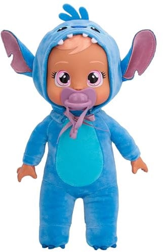 Cry Babies Tiny Cuddles Disney Stitch, Kuschelig weiche Plüschpuppe, Trägt einen Charakteristischen Disney-Pyjama, Die echte Tränen Weint, Spielzeug und Geschenk für Kinder ab 18 Monaten