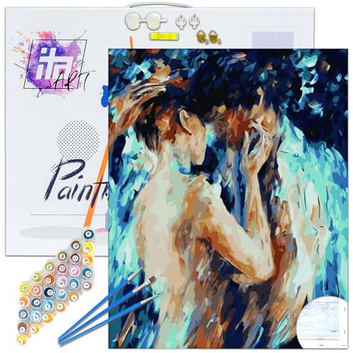 ITA Art Malen nach Zahlen Komplett Set mit Keilrahmen, Acrylfarben, Pinseln, Zubehör, Geschenkbox - DIY Gemälde Bastelset Kit mit Leinwand für Erwachsene, 40x50 cm, Berührung