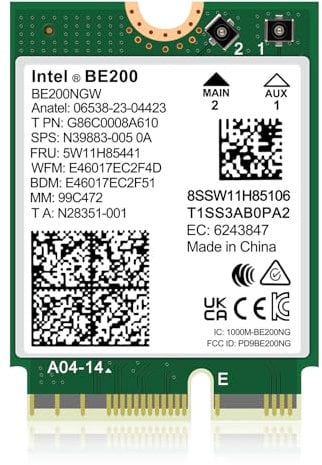 WiFi 7 Wireless Card Intel BE200 NGW, Bluetooth 5.4, 5800Mbps M.2/NGFF Network Support Windows 10/11 (64bit), Linux, Not Support AMD. Ideal for WiFi7/WiFi6E/WiFi6/WiFi5 Router and Wireless AP