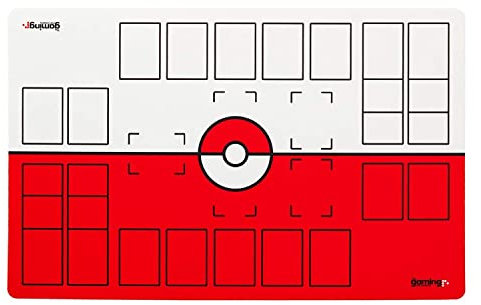 The Gaming Mat Company 2 Player Compatible Pokemon Playmat for Pokemon Cards - 28 x 18 x 0.08 Red & White Battle Mat Stadium Board for Pokemon TCG Playmat Game & Pokemon Mat Trading Card