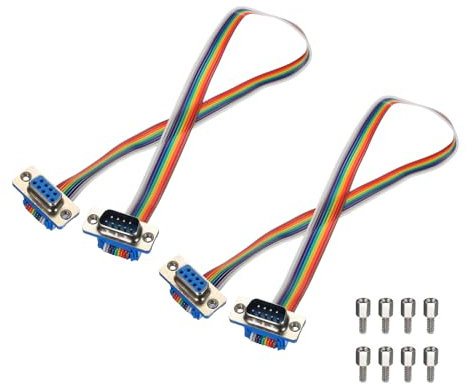 QUARKZMAN 2 Stück IDC Regenbogenkabel Flachbandkabel DB9 Stecker auf DB9 Buchse 11,8 Zoll Länge 2,54 mm Rastermaß Breadboard Jumper Kabel für elektronische Projekte