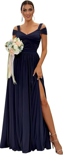 TANPAUL Damen Chiffon Brautjungfernkleider Lang,Schulterfrei Elegante Abendkleider Lang A-Linie Kleider für Hochzeitsgäste