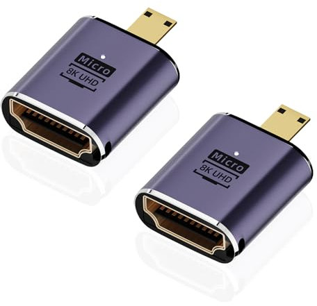 AreMe 8K Micro HDMI to HDMI Adapter (2 Pack), Micro HDMI Male to HDMI Female Cable Converter Connector for Sony A6000, Raspberry Pi 4, GoPro Hero 7 and Other Sport Camera