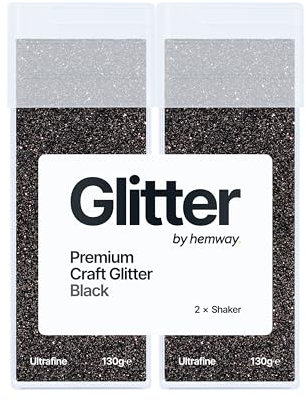 Hemway Premium Glitter Shakers - Black | 130g (2 Pack) Ultrafine Metallic Flake Sequins for Resin & Epoxy Crafts | Craft Supplies for Tumblers, Festival, Hair, Face, Body, Eye & Nail Art