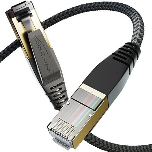 KabelDirekt – Cat 8 Network Cable with Flexible & Break-Resistant Braided Design – 2x 10m (LAN/Ethernet Cable, RJ45 Connector, Transmits Highest Data Rates up to 40 Gbit/s, For Gaming/PS5/Xbox)