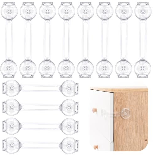 AiQInu Kindersicherung Schrank 12 Stück, ABS Kindersicherung für Schrank und Schubladen, Schubladensicherung Baby für Tür Schränke Kühlschrank Schubladen, ohne Bohren (Transparent)