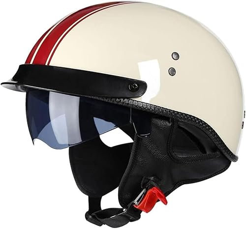 Retro Halbhelme Motorrad Brain Cap Halbschale Jet Helm Roller Scooter Helm Mofa Helm ECE Zertifizierung Für Cruiser Chopper Biker Mofafahren Trike Elektro-Dreirad Beige,XXL