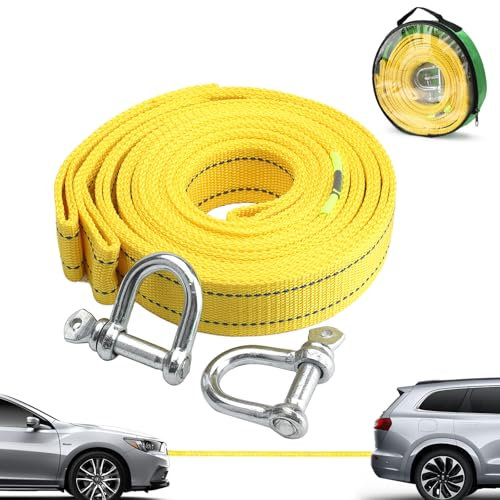 Corda di traino per auto, 4 metri, 5 tonnellate (11,000lbs), corda di traino per auto, con 2 fibbie di sicurezza a U e custodia, corde per rimorchio, gancio di alta qualità, adatta per tutte le auto