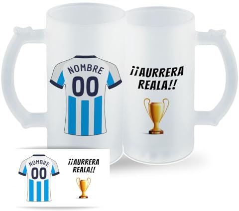 DEREGALOOS Jarra Personalizada con nombre de Fútbol Real Sociedad. Jarra de cerveza personalizada. Regalo Original para Aficionados del Futbol. Regalos Mundial Futbolistas. (Real Sociedad)