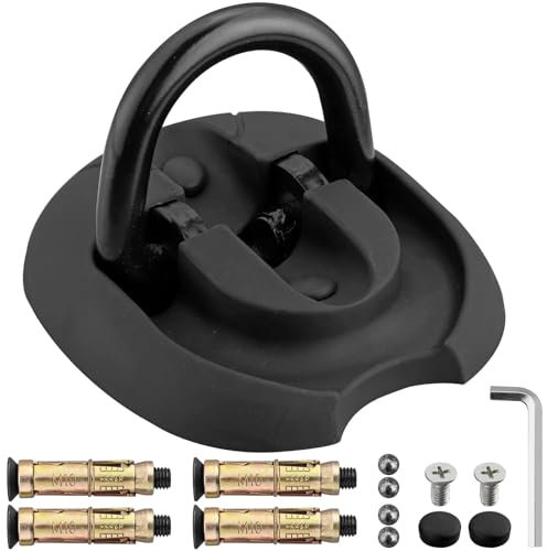 VINTEAM Heavy-Duty Ground Anchor with Spacious Internal Storage for Multiple Chain Locks, for Motorcycle and Bike Security - Features Reliable Fastening Points and Convenient Foldable Design