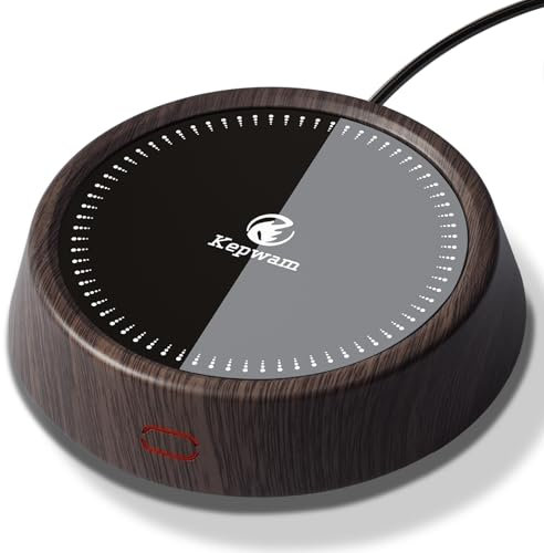 Kepwam - Mug Warmer - 25W Coffee Warmer for Computer, Auto Shut-Off, 3 Level Temperature with Indicator Lights, Smart Plate for Warming Candles, Coaster