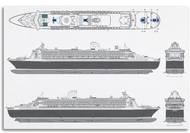 ZLQYHW RMS Queen Mary 2 Blueprint-Poster, dekorative Leinwand, Familie, Schlafzimmer, Kunstwerk, Bild, Gemälde, 30 x 45 cm