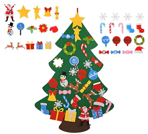 Hanwin Arbol Navidad Fieltro 32 Piezas, Arbol De Navidad Fieltro Kids, Arbol Navidad Montessori, Árbol Navidad Fieltro,Arbol De Navidad Fieltro Niños Montessori Aplica para Decoraciones De Navidad
