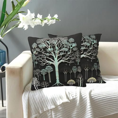 Dwrepo Dekorativer Kissenbezug mit Baummotiv, moderner Kissenbezug, quadratisch, für Sofa, Couch, Schlafzimmer, Wohnzimmer, Auto, 45,7 x 45,7 cm