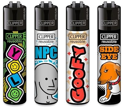 Clipper Feuerzeuge, Set mit 4 Stück, außergewöhnliche Motive (Jugendwort #8)