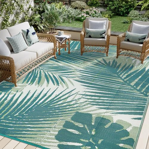 Fambiay Tapis d'extérieur réversible extra large en paille de plastique imperméable, résistant aux UV, pour camping, balcon, terrasse, jardin, porche, plage, barbecue - 245 x 305 cm