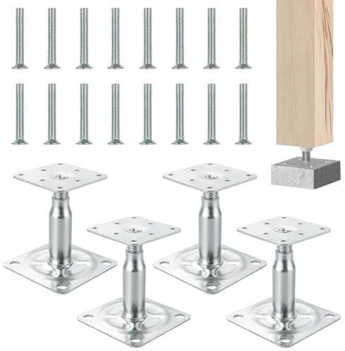 4 Set Pfostenträger Höhenverstellbar, Verzinkte 100-130 mm Pfostenträger höhenverstellbare Gewinde M36 mm Verzinkt Stützenfuß Höhenverstellbar Bodenfuß Betonfuß Zum Aufschrauben Regulierbar