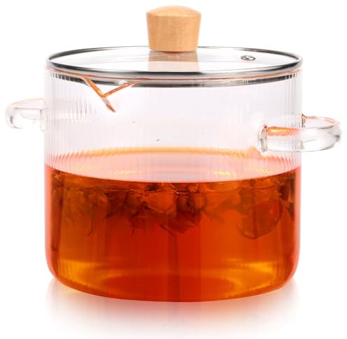 Glass Cooking Pots with Lids Transparent Borosilicate Glass Simmer Pot with Spout Heat Resistant Glass Stovetop Pot Nonstick Soup Pot Cookware Large Serving Bowl for Soup Noodles Sauce Salad(L)