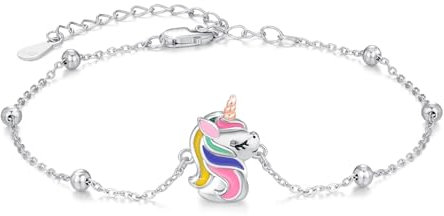 MEDWISE Einhorn Armband S925 Sterling Silber Verstellbar 7+2' Armbändchen Tiere Schmuck für Damen Mädchen Daughter Fußkettchen Geburtstags Geschenke