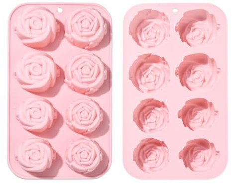 Stiesy 2Pcs 8 Cavity Rose Silicone Moulds Reusable Flower Shape Silicone Fondant Cake Mould Plant Floral Baking Molds for DIY Soap Candy Chocolate Ice Pudding Creative Handicrafts