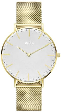 BUREI Ultradünne Damenuhr Minimalistisches Japanisches Quarzwerk (weißgold, Edelstahl)