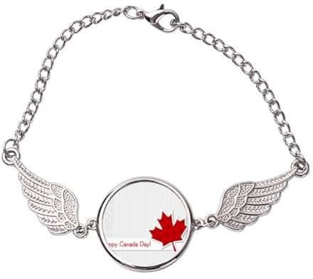 Happy Canada Day Armband mit Engelsflügeln, vertikales Ahornholz, mittelgroß, Metall, nicht zutreffend, Medium, Metall, Nicht zutreffend