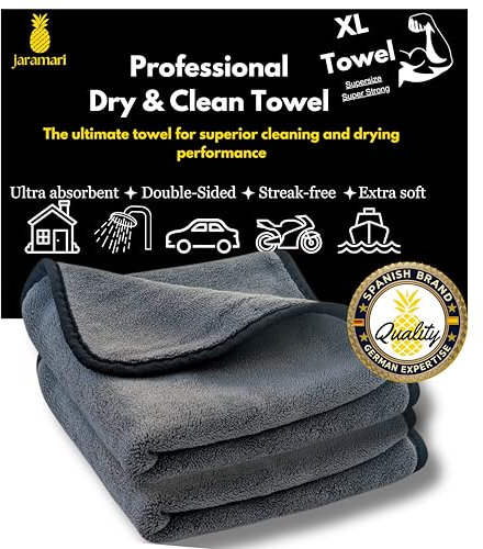 jaramari® 2X paño de Microfibra súper Absorbente, 60x40 cm, Color anthracita. Ideal para Coche y Superficies: Seca Antes de pulir y Limpia Cristales, delicados y más con diseño de Doble Capa. (2)