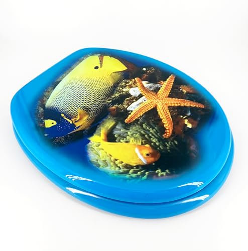 ADOB Design WC Sitz Klobrille Toilettendeckel Seestern, Holzkern, verstellbare Metallscharniere, universalpassend, 87548