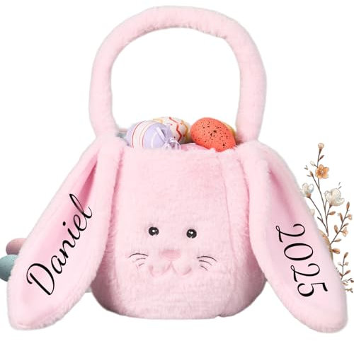 Personalisierter Osterhasenkorb – Osterhasen-Eimer mit individuellem Namen für Ostereiersuche mit Ohr, Oster-Partygeschenk, Dekoration für Osterbonbons, Geschenkaufbewahrung