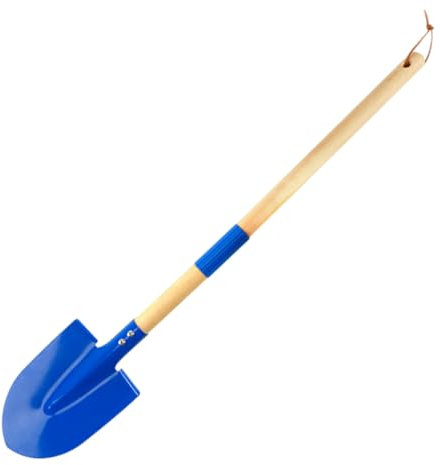 JUYAXIN Pala de playa de metal para niños de 68 cm, diseño desmontable azul con mango de madera y agarre