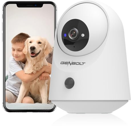 GENBOLT 2K WiFi Indoor House Security Camera Wireless, Pan Tilt Pet Camera with 4800mah Battery Powered, IP Camera CCTV Nanny Dog Cam Baby Monitor with PIR Detection