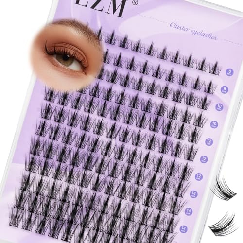 LZM Faux Cils Individuel Manga 144PCS 8-16mm C Curl Naturel Bande Mince Extension De Cils Individuels Réutilisable Manga Cluster Lashes Individual Eyelashes (DL02-C-MIX)