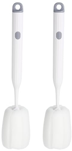PATIKIL 10.7 Inch Bottle Soft Brush, 2 Pcs Soft Sponge Bottle Cleaner with White Plastic Long Handle Cup Brush Scrubber for Vase Bottle Pot Wine Glass Cup Mugs, White