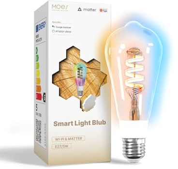 MOES Matter Smart Alexa Glühbirne E27 Vintage, WLAN RGB LED Lampe