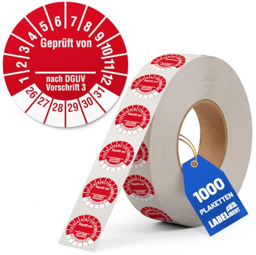 Labelident Prüfplaketten Geprüft DGUV V 3 - Ø 30 mm - 1.000 auf Rolle, 2026-2031, selbstklebend
