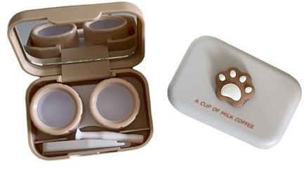 Sgphrzlt 2 Pack Travel Contact Lens Case Kit with Mirror Tweezers & Remover Tool, Cute Eye Contact Case, Portable Contact Lens Box Compact Size for Daily Outdoor Use (Paw)