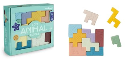 Miniland – Soft Animal Blocks: Lern- und Sensorik-Puzzle für Babys, mit weichen Tierblöcken, Textur und Geräuschen, ab 18 Monaten