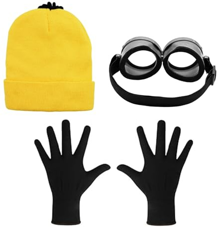 Erwachsene Kostüm Zubehör für Halloween Cosplay, 3 Stück Halloween Kostüme mit Steampunk Brille Gelbe Mütze Schwarze Handschuhe, Erwachsene Kostüm Accessories für Halloween Karneval Cosplay Party