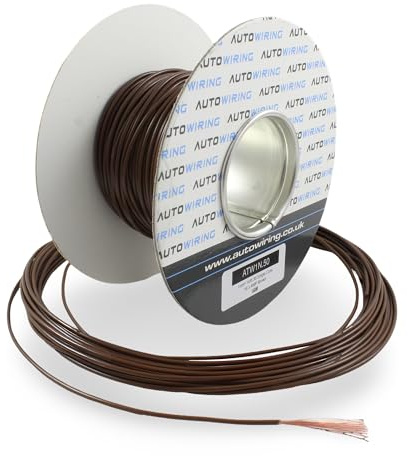 16.5 AMP Rated 1mm² 17 AWG Single Core Stranded Copper Cable 12v 24v Thin Wall Wire (10M 20M 50M 100M) (Brown, 10 Metre Coil)